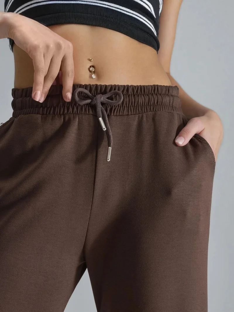 HICCUP Coffee Brown Modal Touch Elastic Waist Carrot Fit Jogger Pants Bersan Collection for Women | Best Price UAE